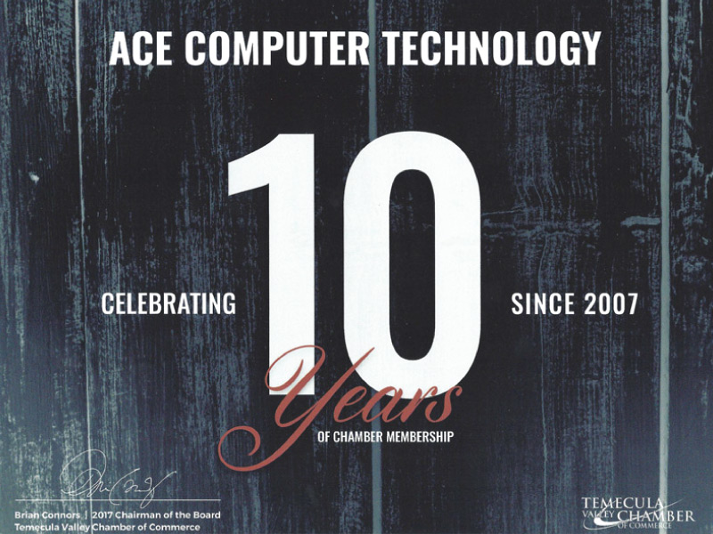 Temecula Chamber ACE Computer Technology Certificate ACE Computer Temecula Chamber ACE Computer Technology Certificate ACE Computer